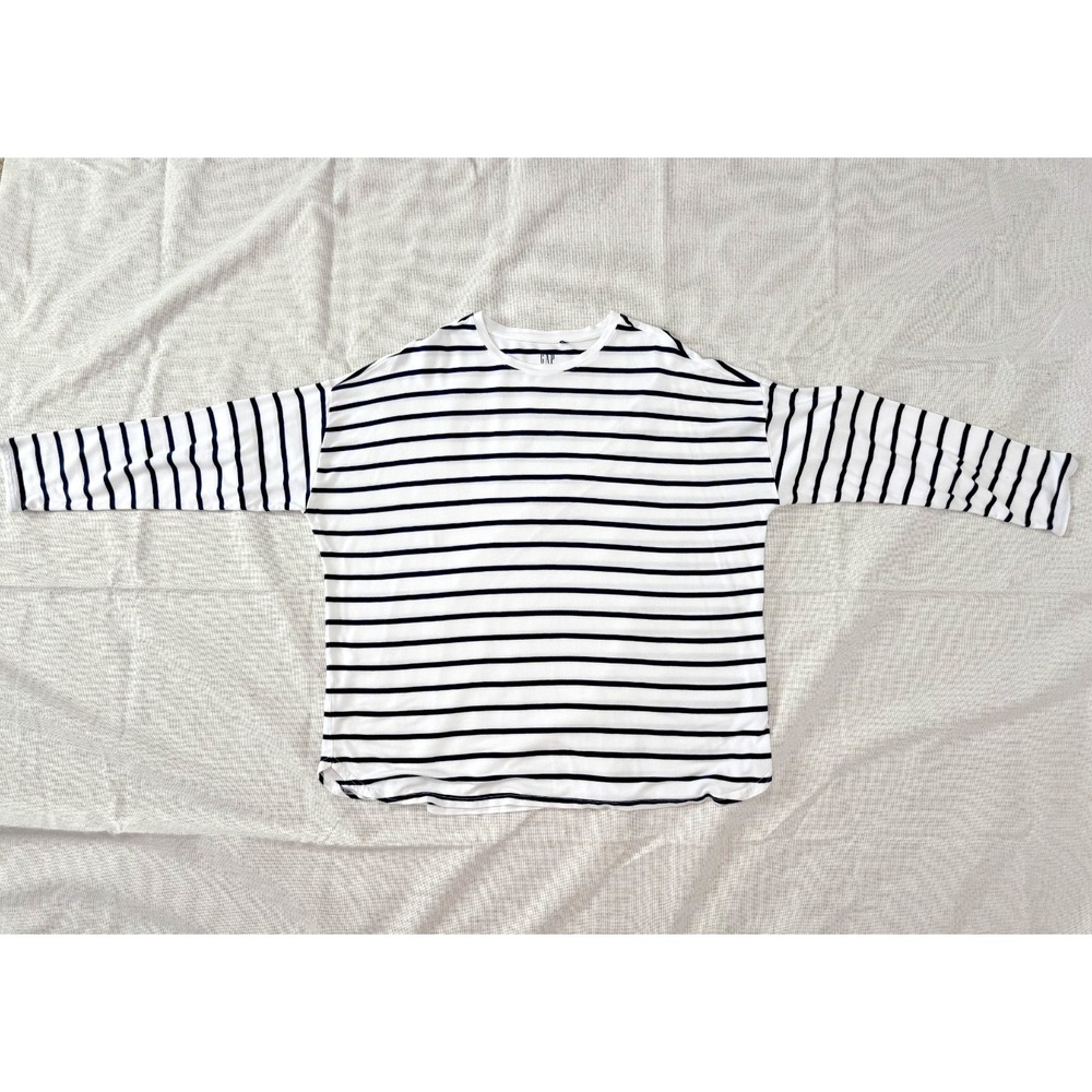 Gap Women's Navy Striped Long Sleeve Casual Tee Drop Shoulder Size XL